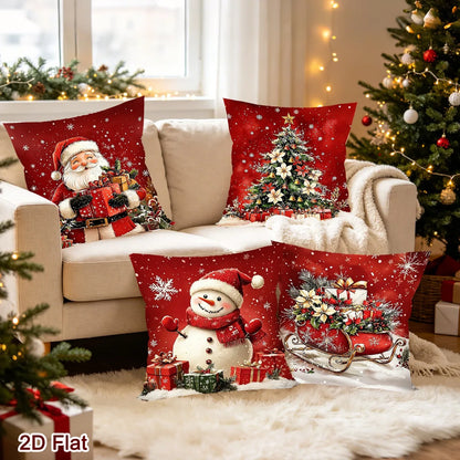 Conjunto de 4 Capas de Almofada de Natal com Papai Noel e Boneco de Neve, Decoração de Natal para Sofá e Quarto, Suprimentos para Festa de Ano Novo