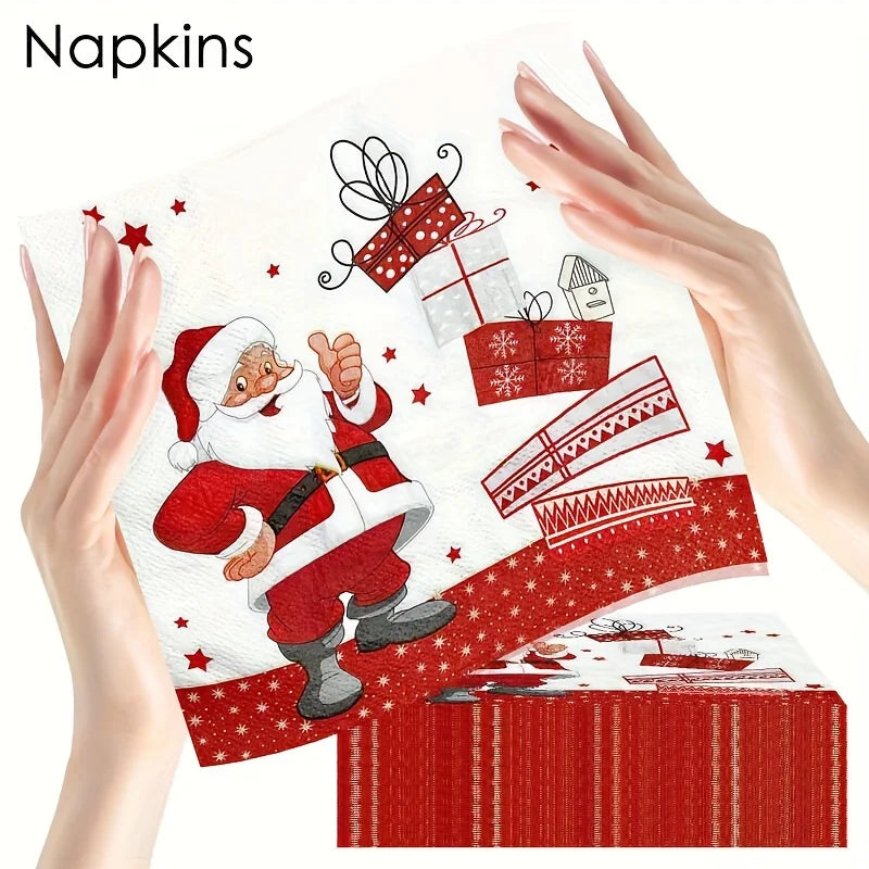 20-100 pces guardanapos de papel de natal boneco de neve santa guardanapos de cocktail descartáveis para decorações de festa de natal do feriado