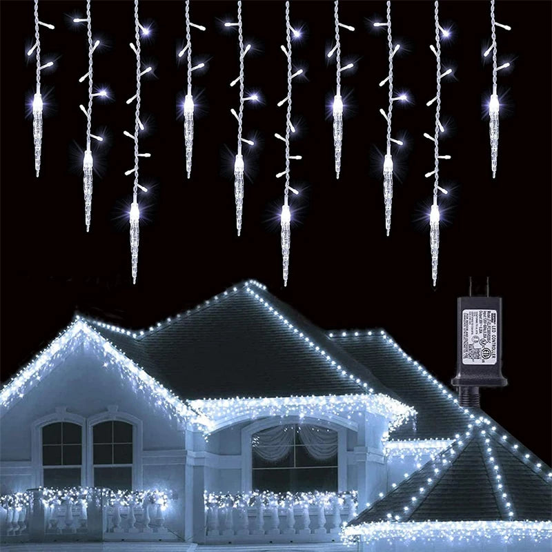 Luzes de Cortina LED em Forma de Cascata, Guirlanda de Natal, Luzes Decorativas para Jardim e Rua, Comprimento de 0.4-0.6m