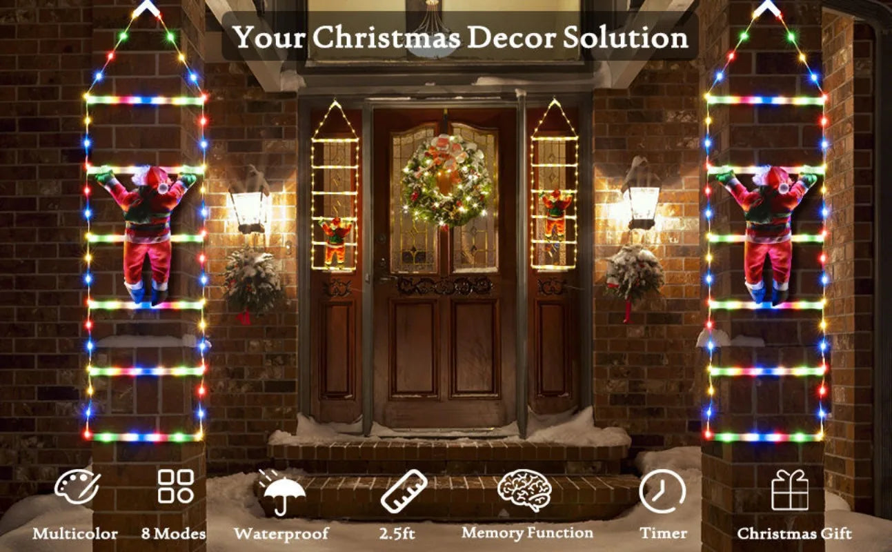 1 pçs decoração de natal papai noel escada de escalada led luz usb plug 8 modos de iluminação luz corda parede casa decoração da árvore de natal
