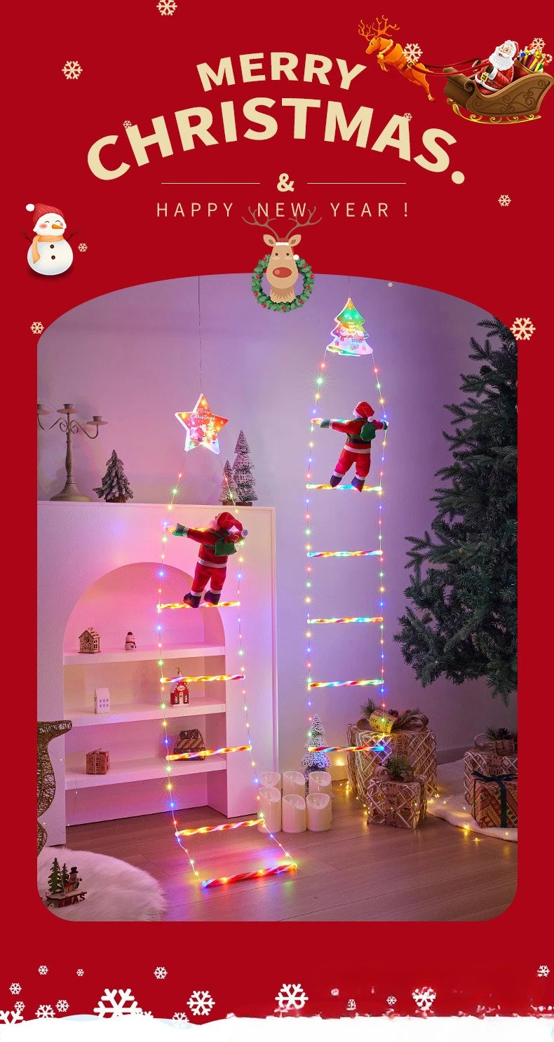 1 pçs decoração de natal papai noel escada de escalada led luz usb plug 8 modos de iluminação luz corda parede casa decoração da árvore de natal