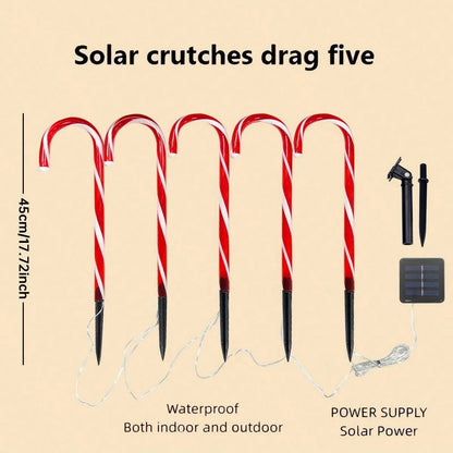 5 pçs luzes de cana de doces solares de natal com 8 modos luzes de caminho adequadas para quintal garagem gramado jardim decoração de árvore de natal