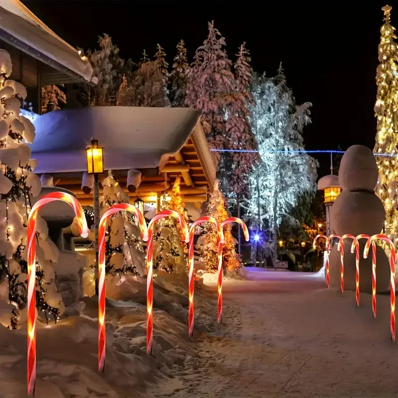 5 pçs luzes de cana de doces solares de natal com 8 modos luzes de caminho adequadas para quintal garagem gramado jardim decoração de árvore de natal