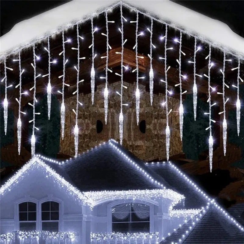 Luzes de Cortina LED em Forma de Cascata, Guirlanda de Natal, Luzes Decorativas para Jardim e Rua, Comprimento de 0.4-0.6m