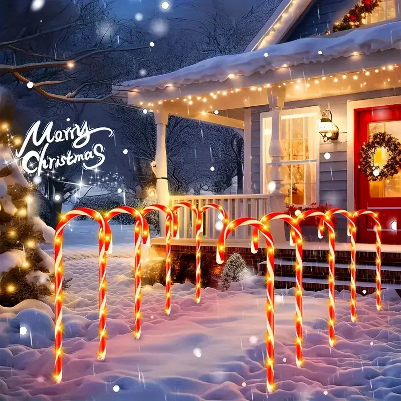 5 pçs luzes de cana de doces solares de natal com 8 modos luzes de caminho adequadas para quintal garagem gramado jardim decoração de árvore de natal