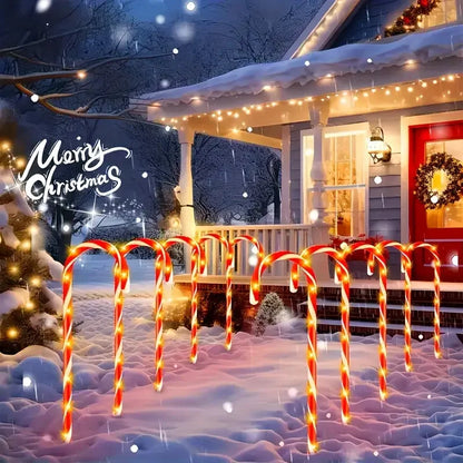 5 pçs luzes de cana de doces solares de natal com 8 modos luzes de caminho adequadas para quintal garagem gramado jardim decoração de árvore de natal
