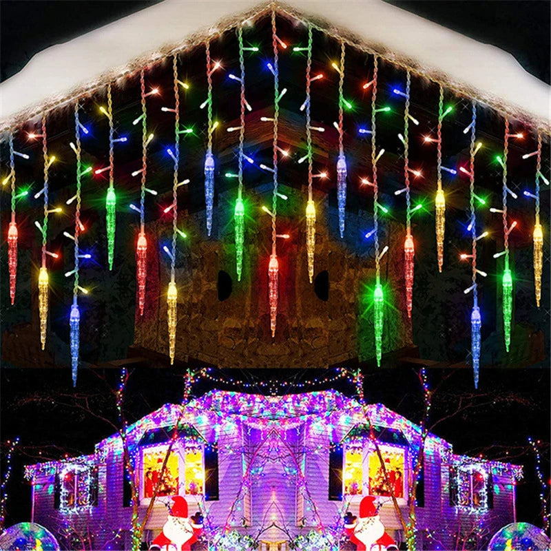 Luzes de Cortina LED em Forma de Cascata, Guirlanda de Natal, Luzes Decorativas para Jardim e Rua, Comprimento de 0.4-0.6m