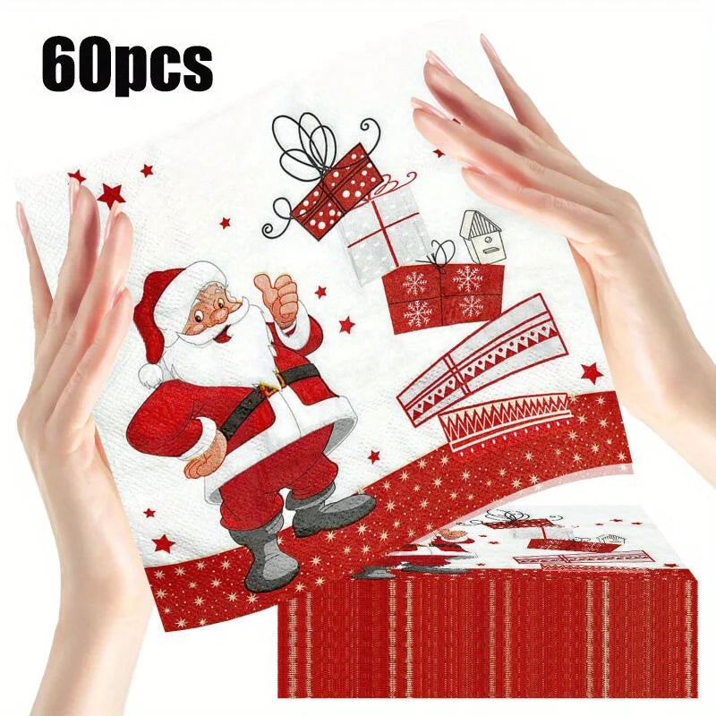 20-100 pces guardanapos de papel de natal boneco de neve santa guardanapos de cocktail descartáveis para decorações de festa de natal do feriado