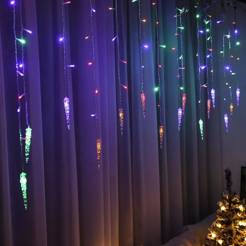 Luzes de Cortina LED em Forma de Cascata, Guirlanda de Natal, Luzes Decorativas para Jardim e Rua, Comprimento de 0.4-0.6m