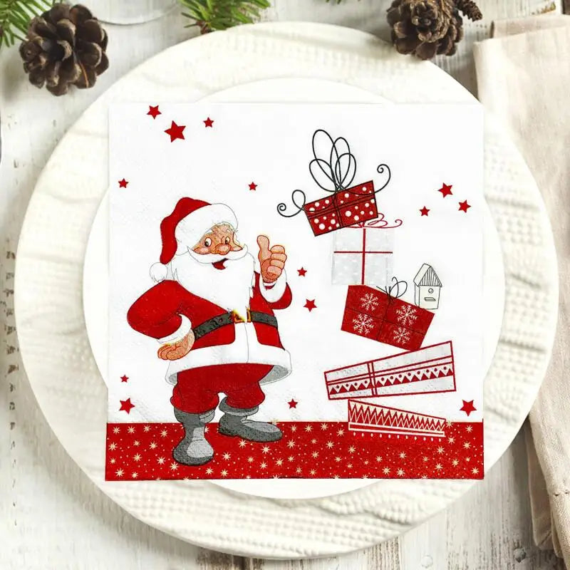 20-100 pces guardanapos de papel de natal boneco de neve santa guardanapos de cocktail descartáveis para decorações de festa de natal do feriado