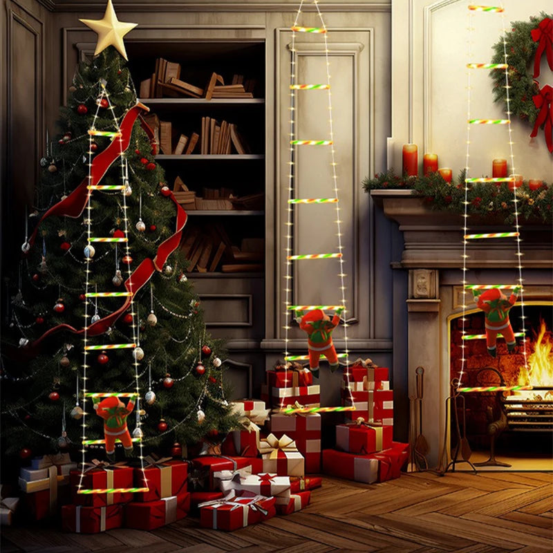 Led decorações de natal lâmpada de fadas led escada lâmpada com escalada papai noel casa ao ar livre luz de natal ornamentos de ano novo s