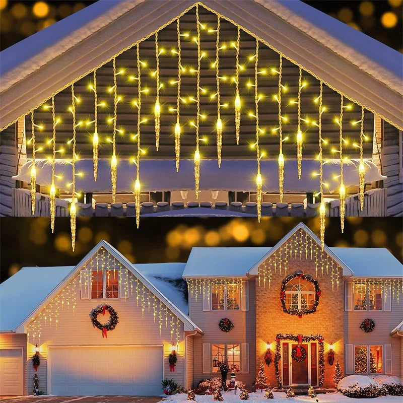 Luzes de Cortina LED em Forma de Cascata, Guirlanda de Natal, Luzes Decorativas para Jardim e Rua, Comprimento de 0.4-0.6m
