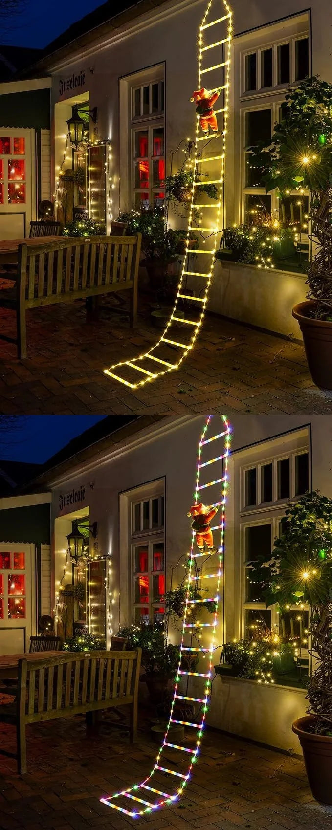 Led decorações de natal lâmpada de fadas led escada lâmpada com escalada papai noel casa ao ar livre luz de natal ornamentos de ano novo s