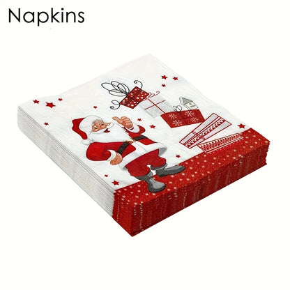 20-100 pces guardanapos de papel de natal boneco de neve santa guardanapos de cocktail descartáveis para decorações de festa de natal do feriado