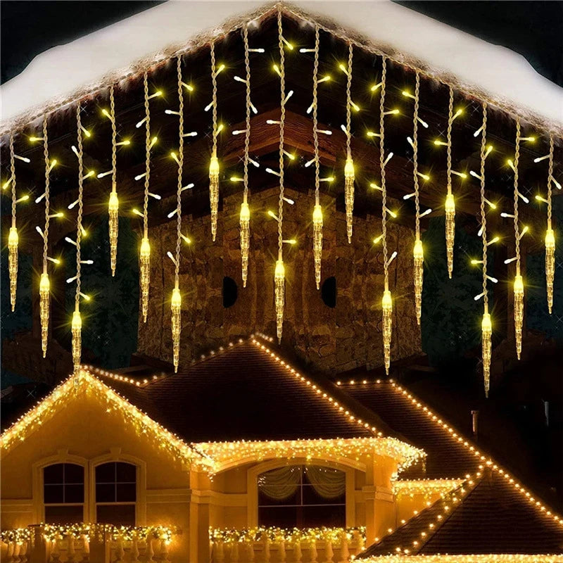Luzes de Cortina LED em Forma de Cascata, Guirlanda de Natal, Luzes Decorativas para Jardim e Rua, Comprimento de 0.4-0.6m