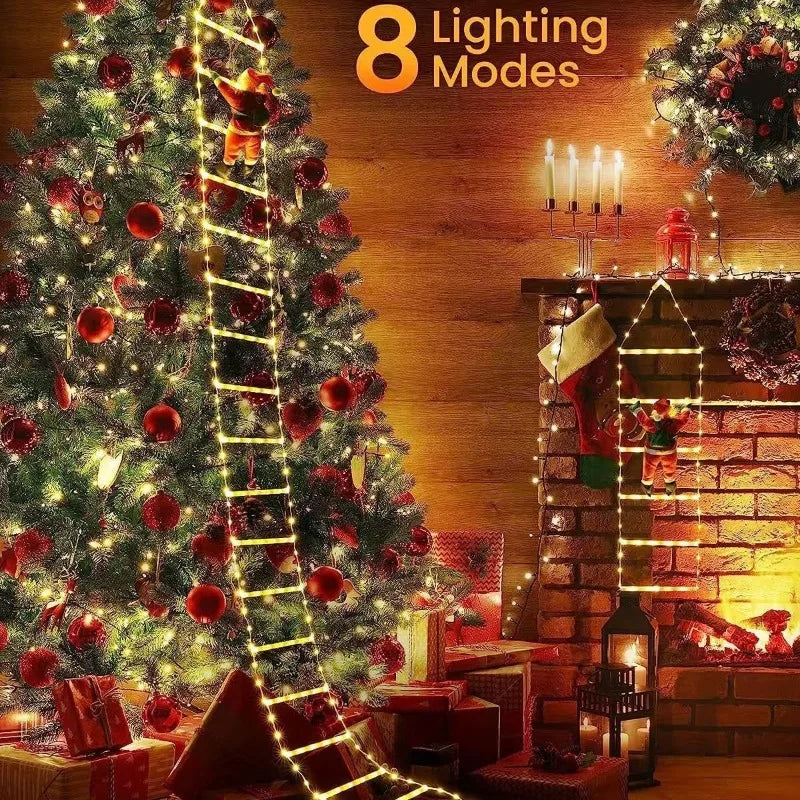 1 pçs decoração de natal papai noel escada de escalada led luz usb plug 8 modos de iluminação luz corda parede casa decoração da árvore de natal
