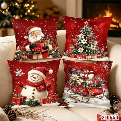 Conjunto de 4 Capas de Almofada de Natal com Papai Noel e Boneco de Neve, Decoração de Natal para Sofá e Quarto, Suprimentos para Festa de Ano Novo