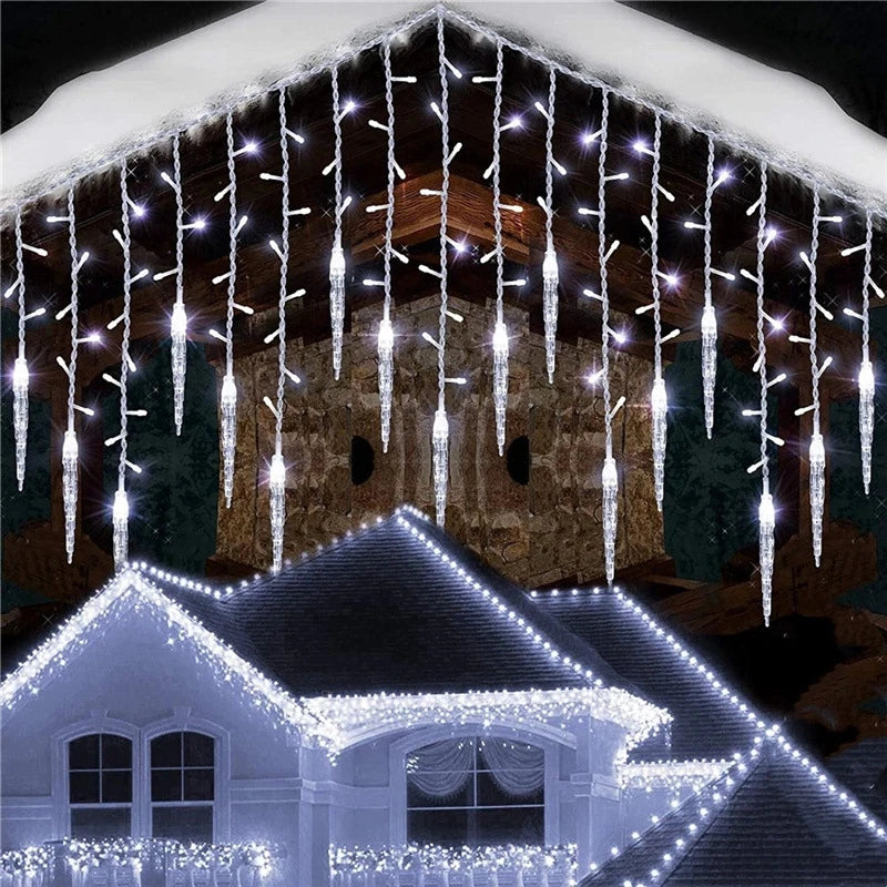 Luzes de Cortina LED em Forma de Cascata, Guirlanda de Natal, Luzes Decorativas para Jardim e Rua, Comprimento de 0.4-0.6m