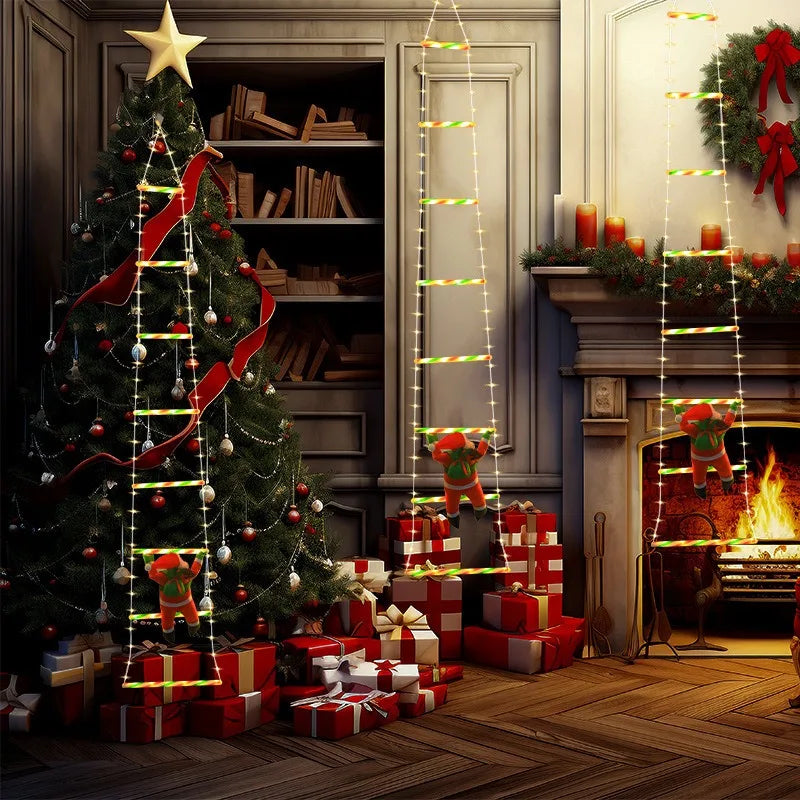 1 pçs decoração de natal papai noel escada de escalada led luz usb plug 8 modos de iluminação luz corda parede casa decoração da árvore de natal