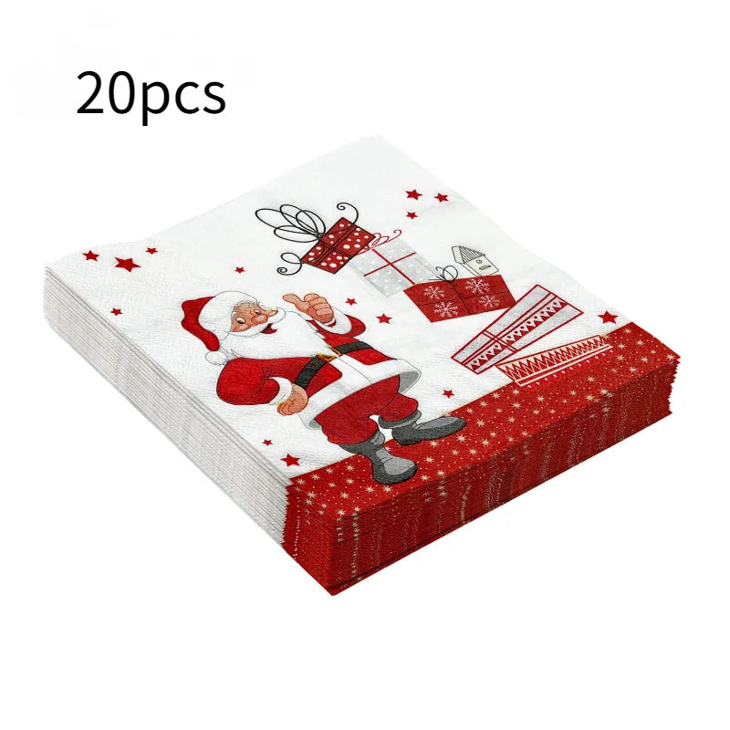 20-100 pces guardanapos de papel de natal boneco de neve santa guardanapos de cocktail descartáveis para decorações de festa de natal do feriado
