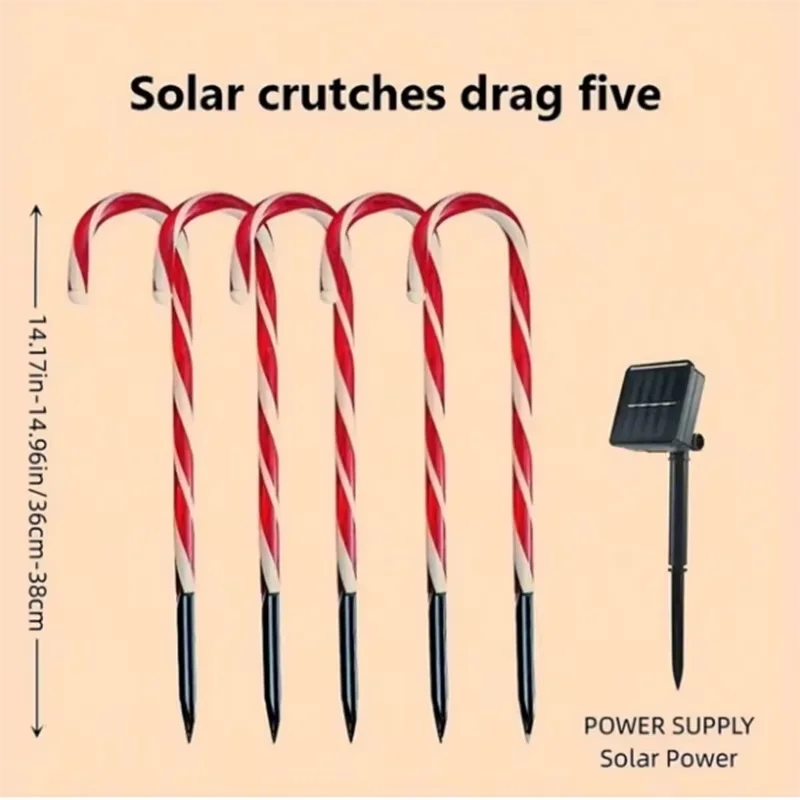 5 pçs luzes de cana de doces solares de natal com 8 modos luzes de caminho adequadas para quintal garagem gramado jardim decoração de árvore de natal