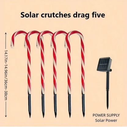 5 pçs luzes de cana de doces solares de natal com 8 modos luzes de caminho adequadas para quintal garagem gramado jardim decoração de árvore de natal