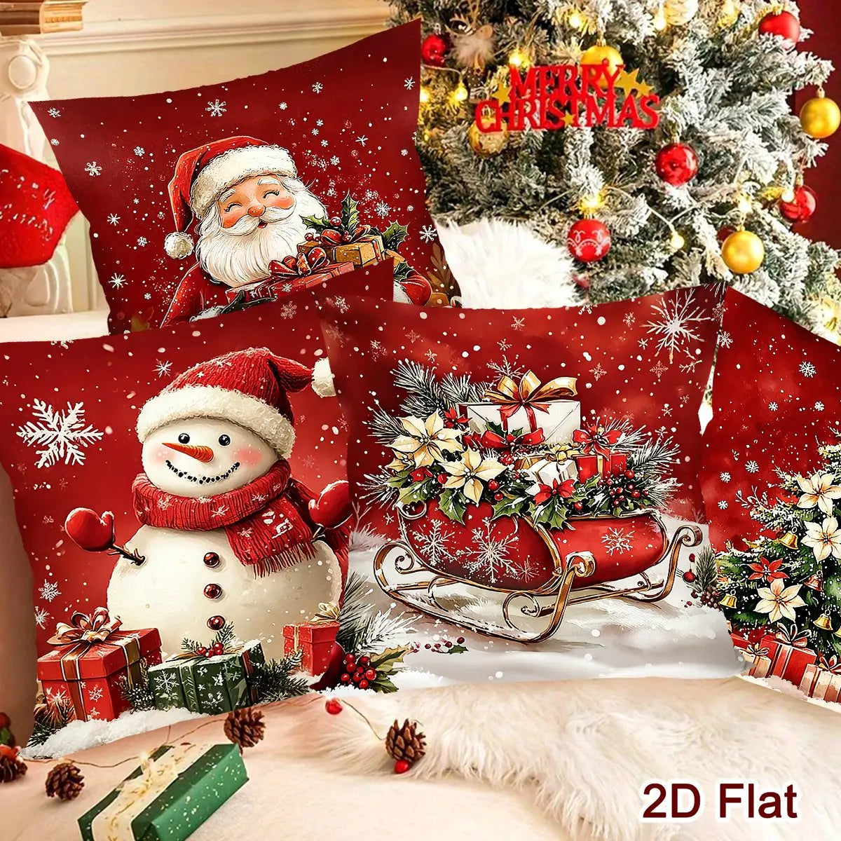 Conjunto de 4 Capas de Almofada de Natal com Papai Noel e Boneco de Neve, Decoração de Natal para Sofá e Quarto, Suprimentos para Festa de Ano Novo