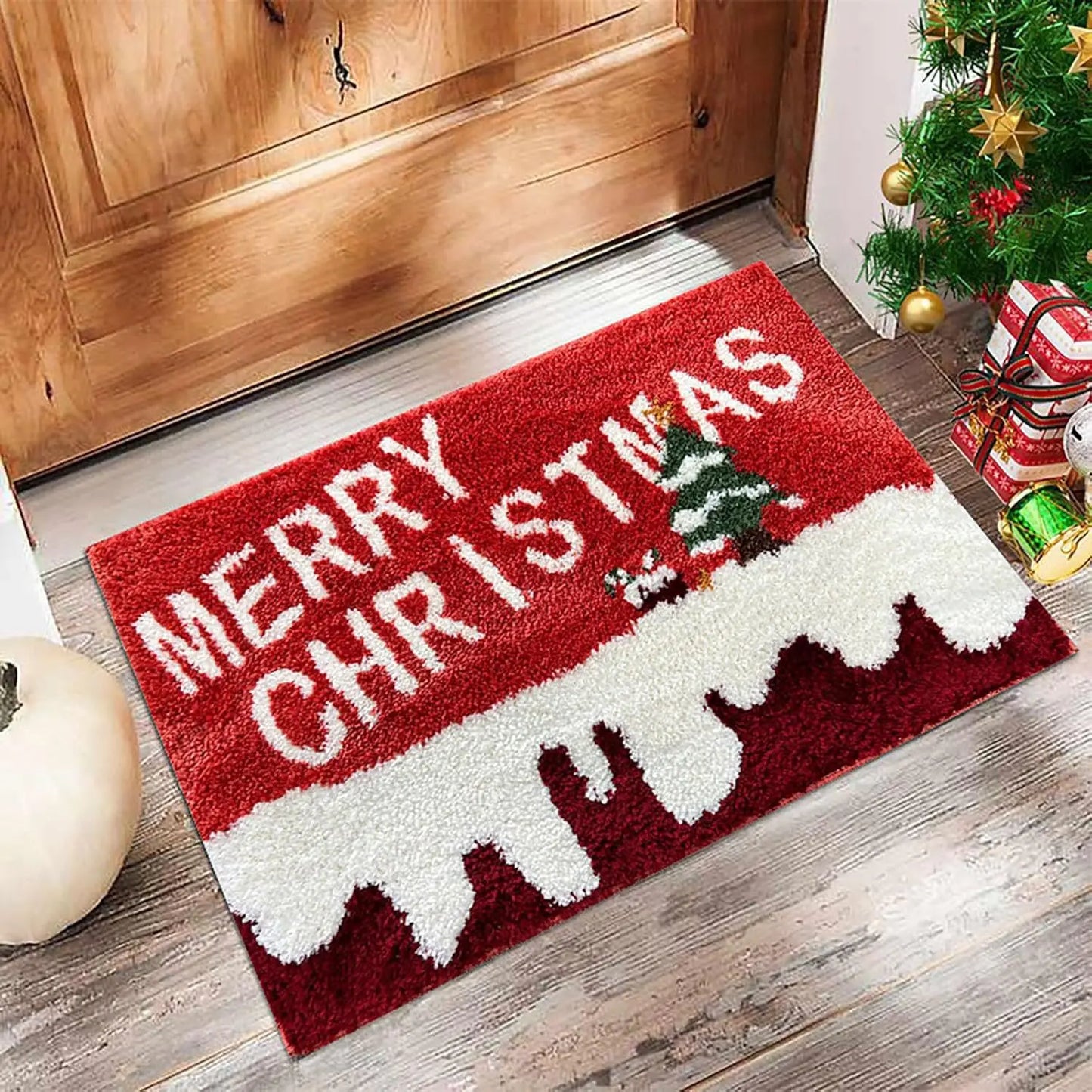 Tapete de porta de natal vermelho papai noel ao ar livre e interior homem de gengibre tapete ano novo 2026 feliz natal decoração para casa pé tapete