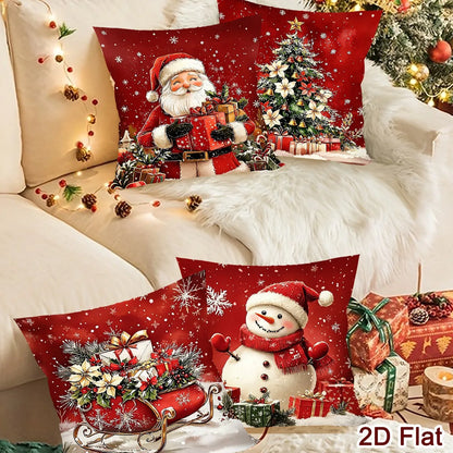 Conjunto de 4 Capas de Almofada de Natal com Papai Noel e Boneco de Neve, Decoração de Natal para Sofá e Quarto, Suprimentos para Festa de Ano Novo