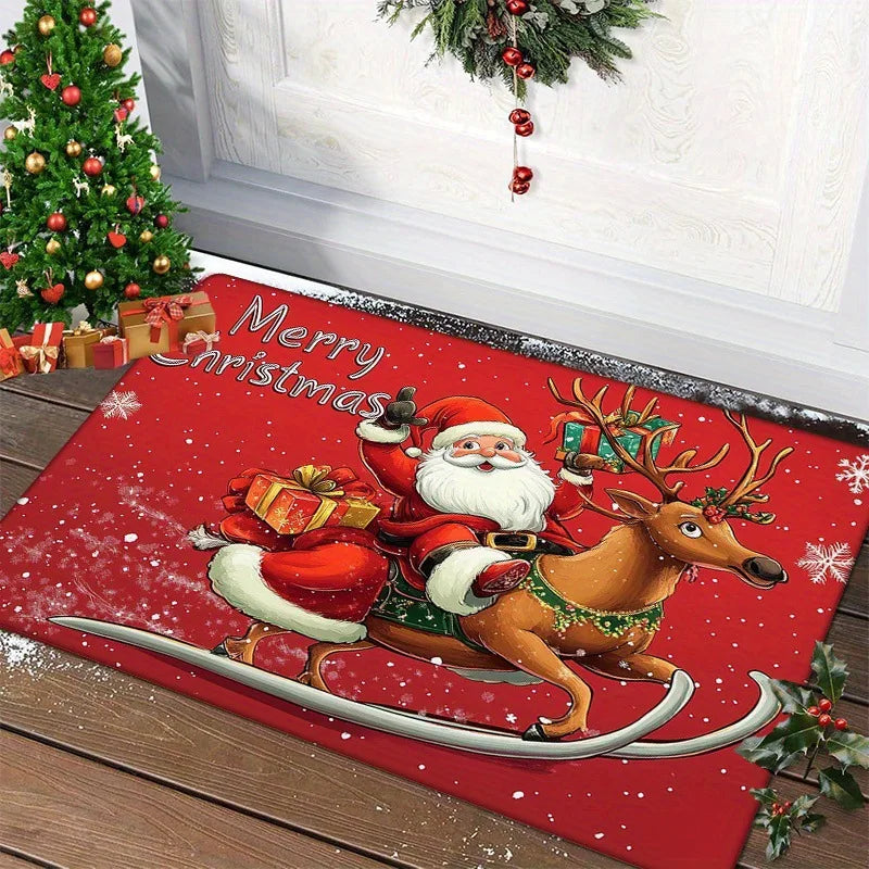Tapete de porta de natal vermelho papai noel ao ar livre e interior homem de gengibre tapete ano novo 2026 feliz natal decoração para casa pé tapete