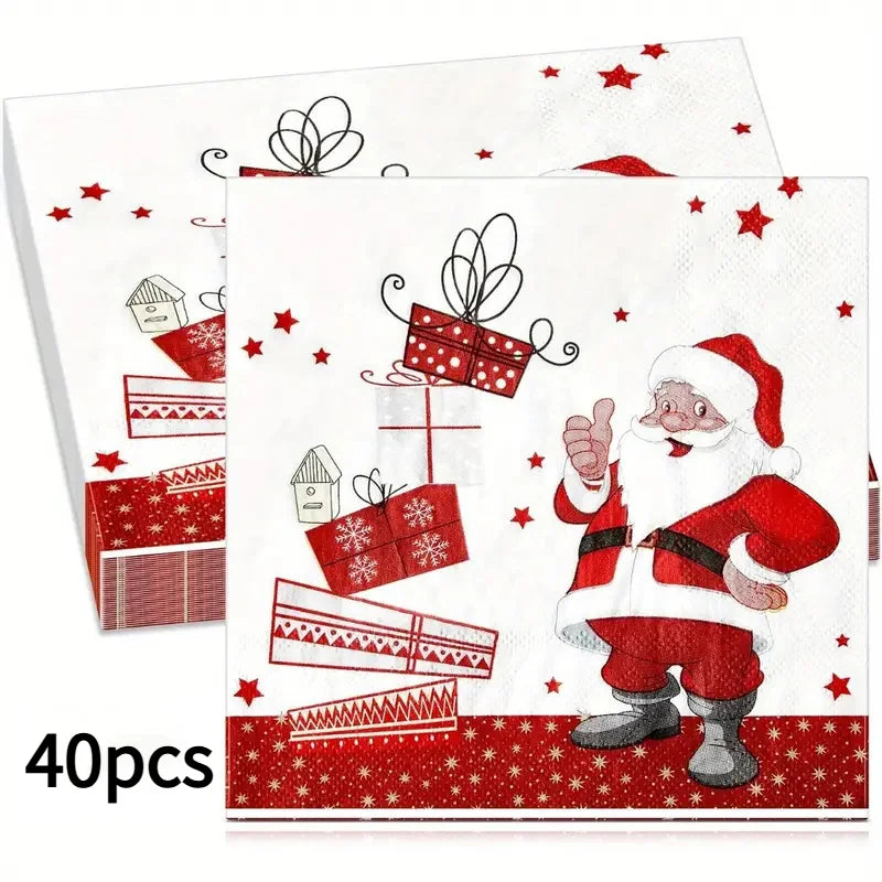 20-100 pces guardanapos de papel de natal boneco de neve santa guardanapos de cocktail descartáveis para decorações de festa de natal do feriado
