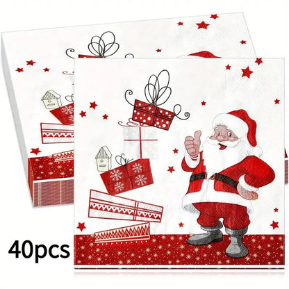 20-100 pces guardanapos de papel de natal boneco de neve santa guardanapos de cocktail descartáveis para decorações de festa de natal do feriado