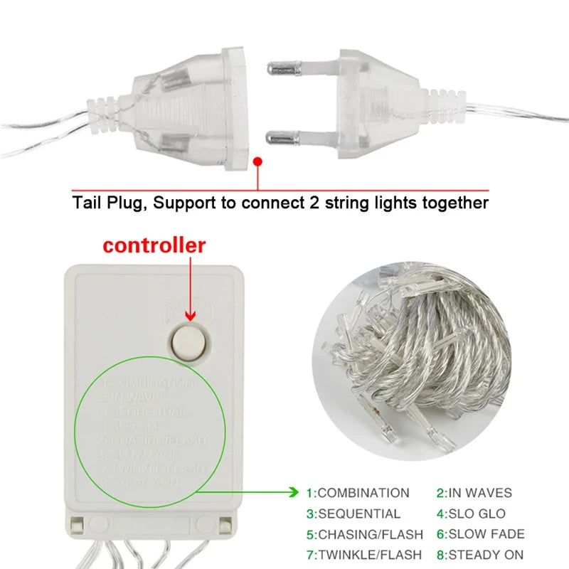 Luzes de Cortina LED em Forma de Cascata, Guirlanda de Natal, Luzes Decorativas para Jardim e Rua, Comprimento de 0.4-0.6m