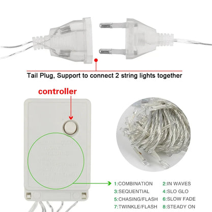 Luzes de Cortina LED em Forma de Cascata, Guirlanda de Natal, Luzes Decorativas para Jardim e Rua, Comprimento de 0.4-0.6m