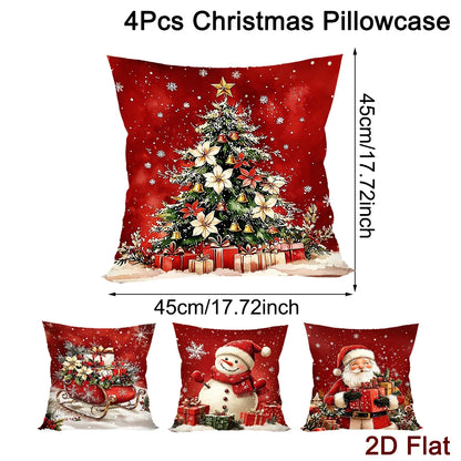Conjunto de 4 Capas de Almofada de Natal com Papai Noel e Boneco de Neve, Decoração de Natal para Sofá e Quarto, Suprimentos para Festa de Ano Novo