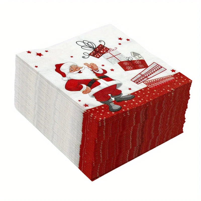 20-100 pces guardanapos de papel de natal boneco de neve santa guardanapos de cocktail descartáveis para decorações de festa de natal do feriado