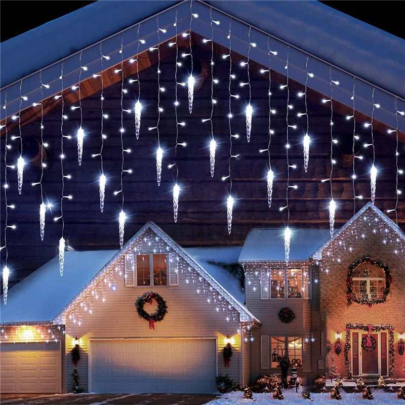 Luzes de Cortina LED em Forma de Cascata, Guirlanda de Natal, Luzes Decorativas para Jardim e Rua, Comprimento de 0.4-0.6m