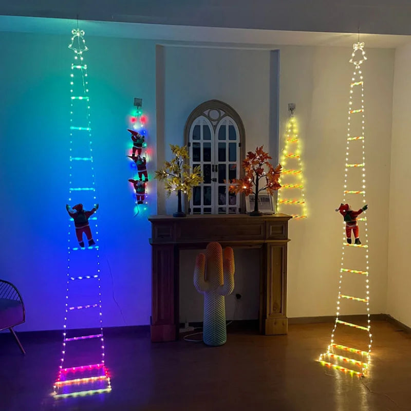 Led decorações de natal lâmpada de fadas led escada lâmpada com escalada papai noel casa ao ar livre luz de natal ornamentos de ano novo s