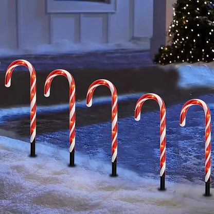 5 pçs luzes de cana de doces solares de natal com 8 modos luzes de caminho adequadas para quintal garagem gramado jardim decoração de árvore de natal