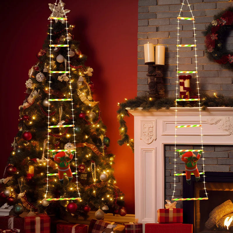 1 pçs decoração de natal papai noel escada de escalada led luz usb plug 8 modos de iluminação luz corda parede casa decoração da árvore de natal
