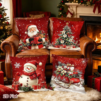 Conjunto de 4 Capas de Almofada de Natal com Papai Noel e Boneco de Neve, Decoração de Natal para Sofá e Quarto, Suprimentos para Festa de Ano Novo